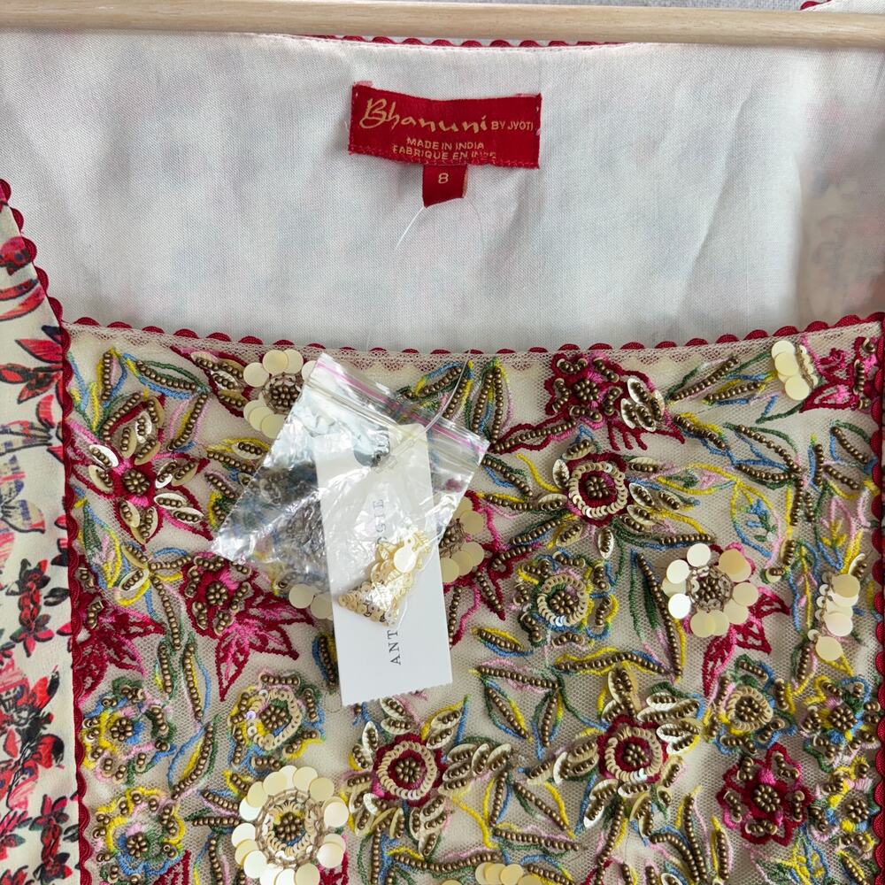NWT Anthropologie Bhanuni Cottagecore Embroidered Sequin Floral Maxi Dress 8 - Picture 7 of 12
